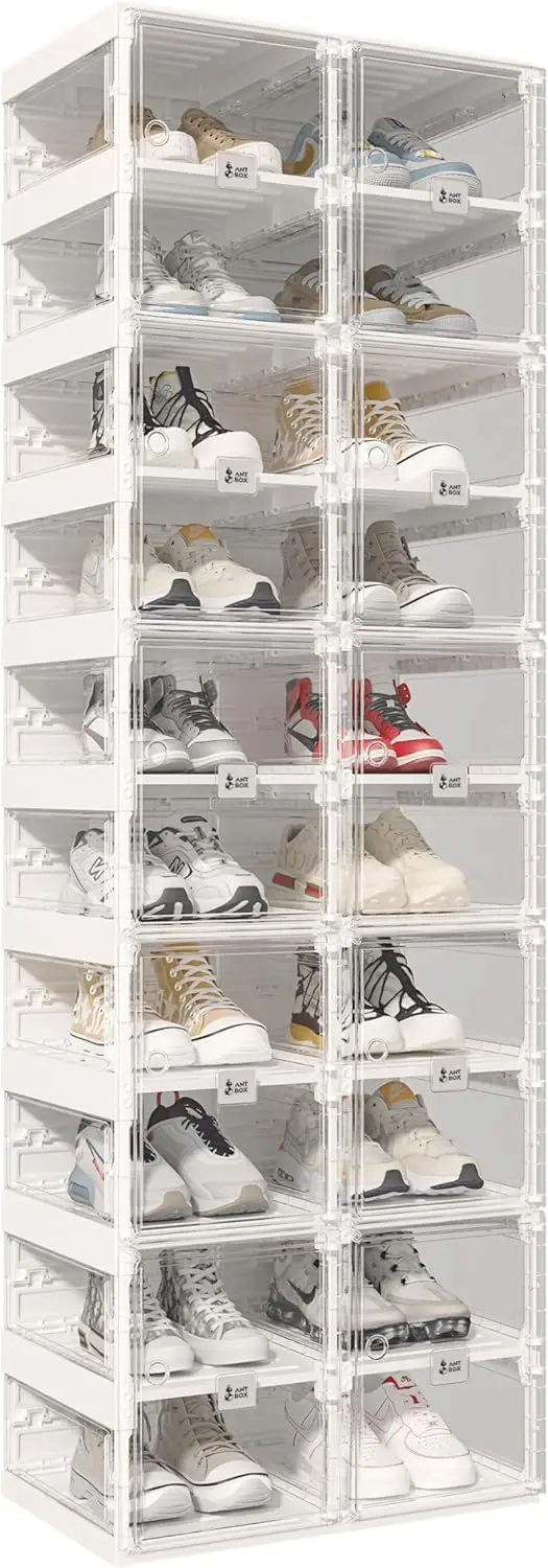 Foldable Shoe Rack,Shoe Organizers for Closet Plastic Shoe Storage Box Space Saving for Entryway, Large Sturdy Stackable Sneaker