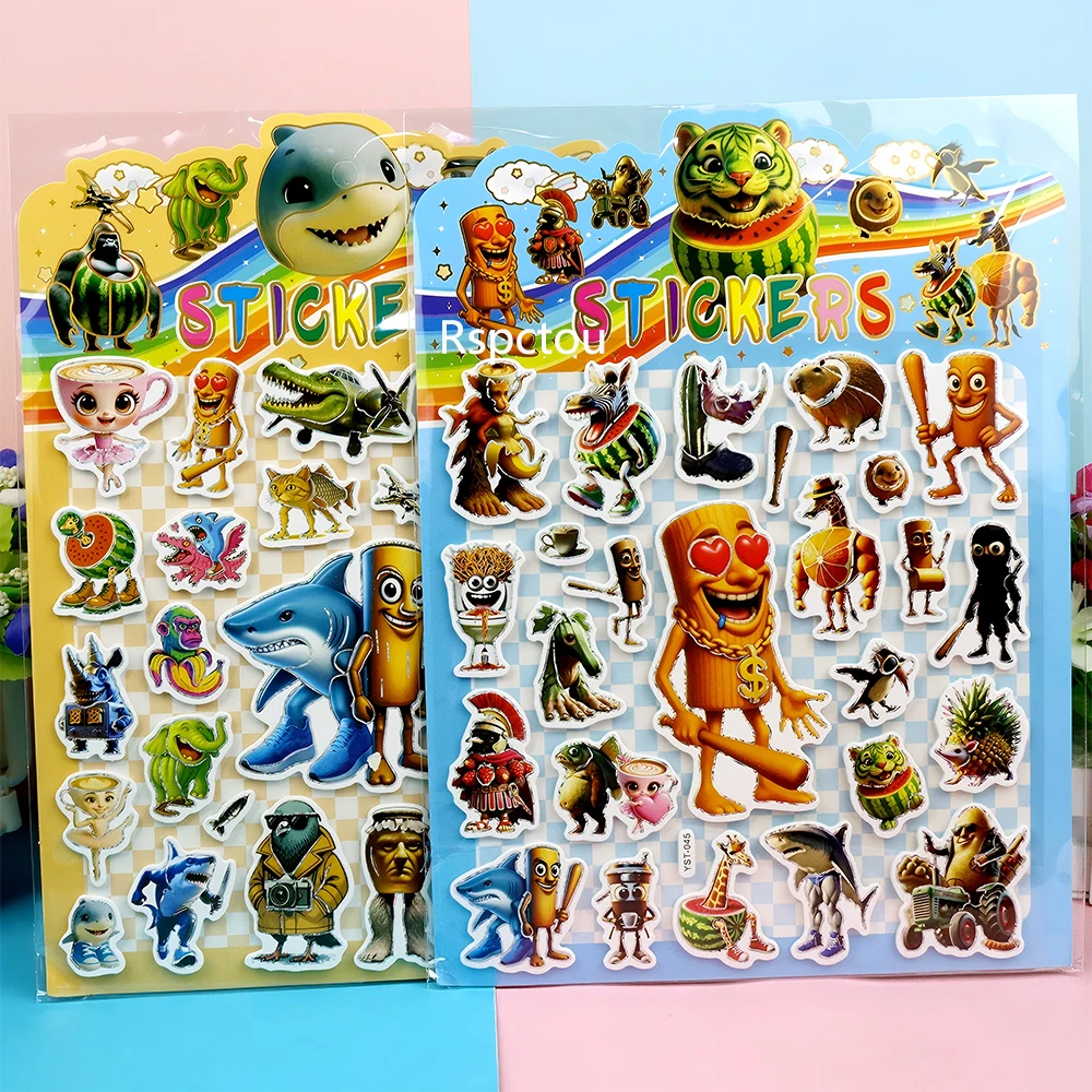4/5/6pcs Tung Tung Tung Sahur 3D Relief Bubble Stickers Cartoon Italian Brainrot Animal Decals Laptop Phone Fridge Sticker Toys