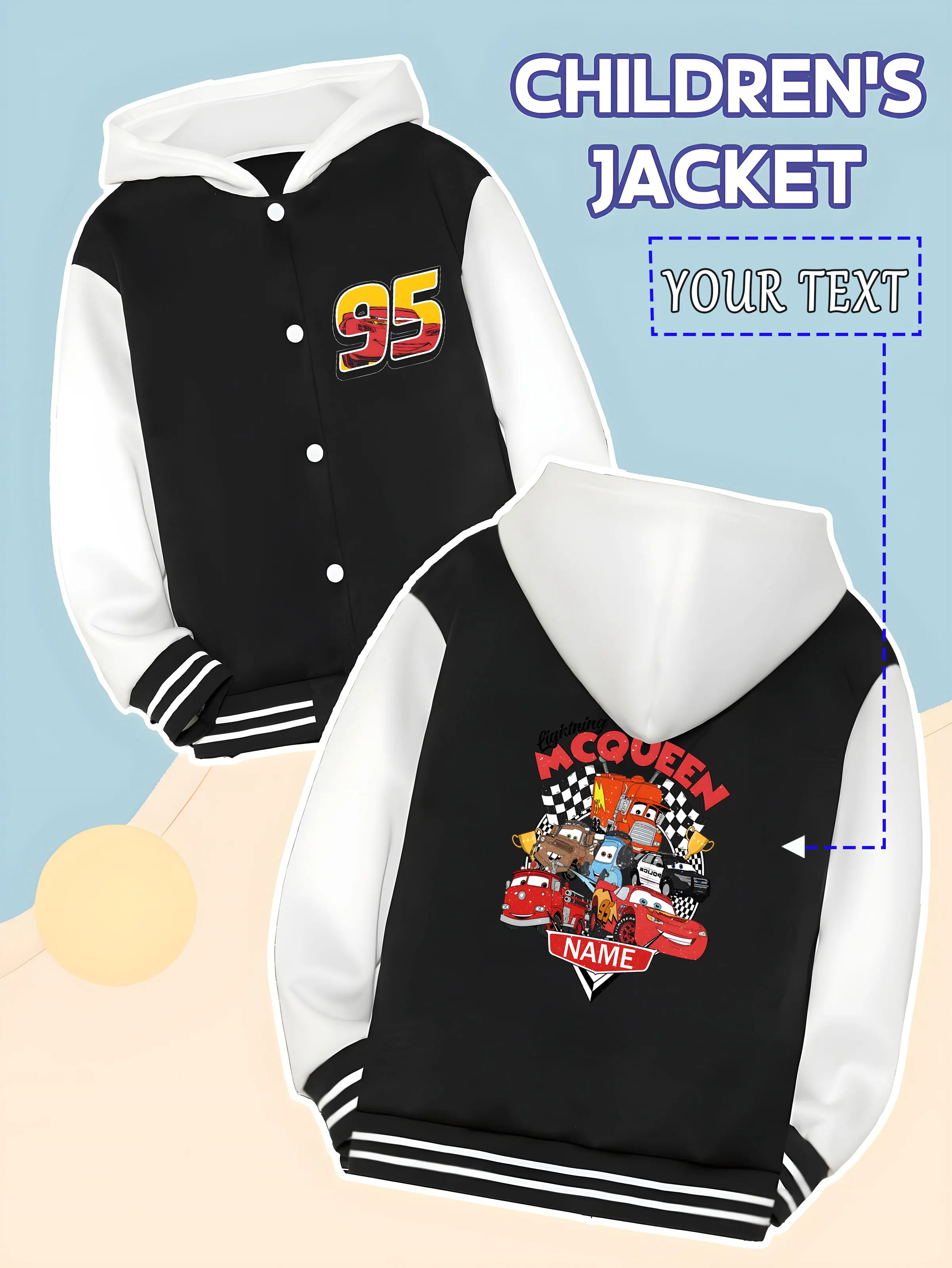 

MINISO Disney Cars Team Baseball Jacket for Kids - Lightning McQueen leads the racing team, a cool and eye-catching jacket perfe