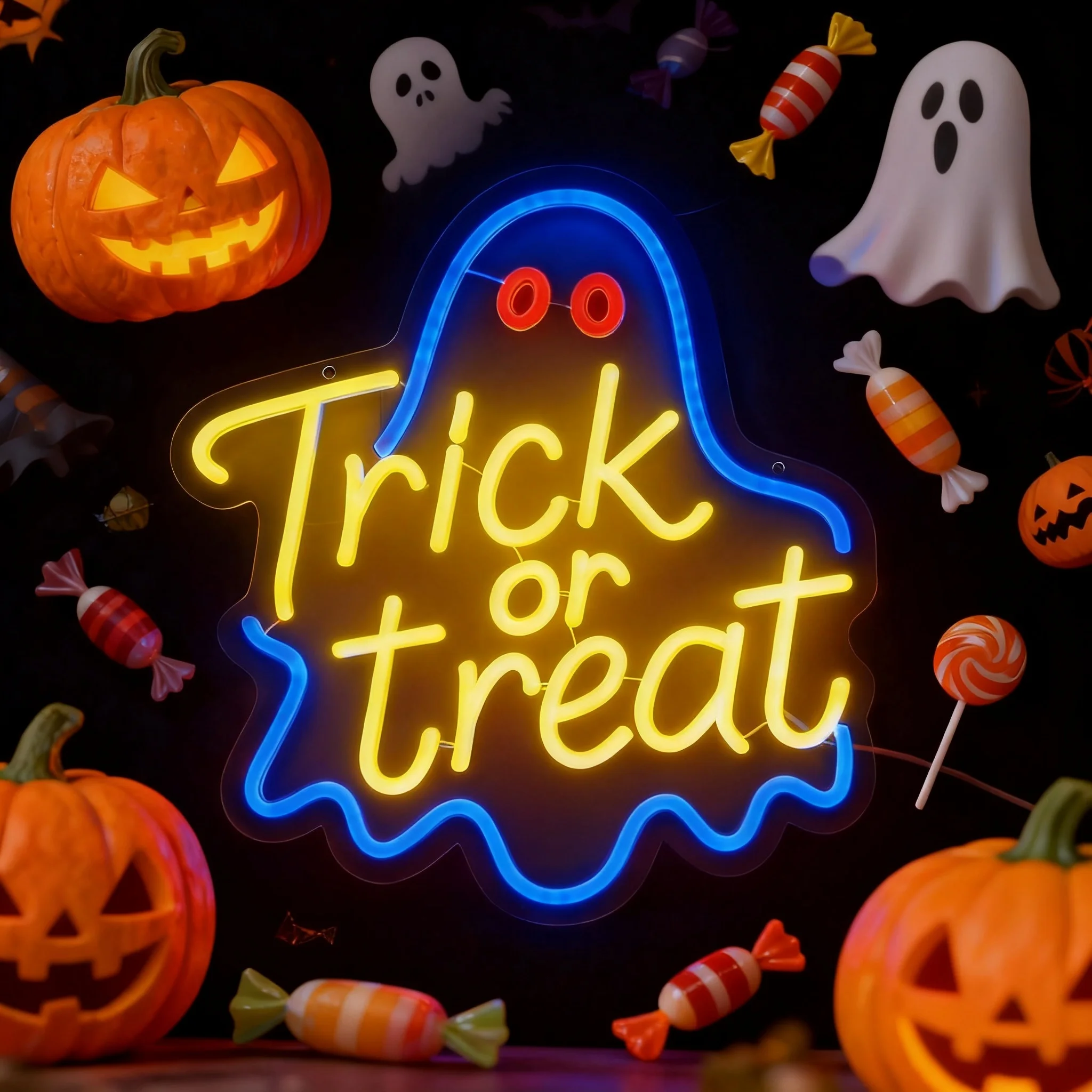Home Decor Lighting Tricks - Ghost Trick Or Treat LED Neon