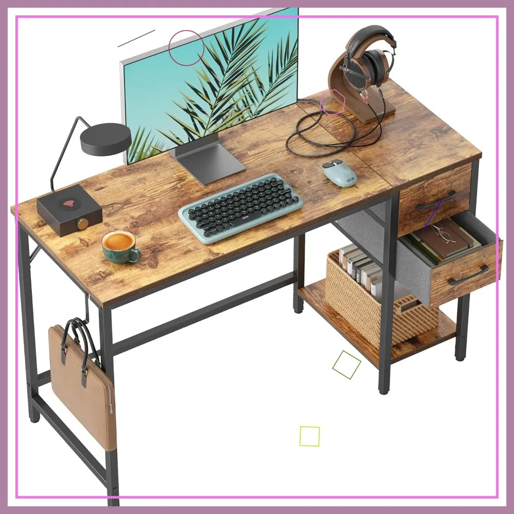 

40-дюймовый небольшой офисный стол с 2 ящиками, коричневый учебный стол в деревенском стиле для домашнего использования