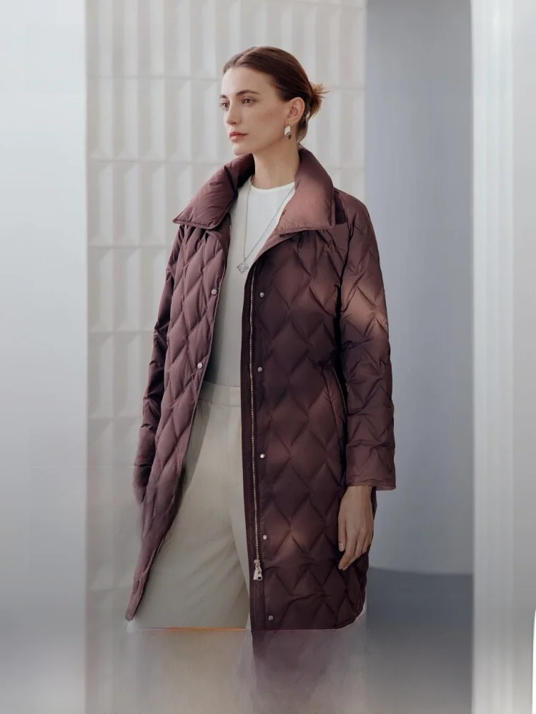 

Bosideng New Women's Mid-Length Classic Business Simple Quality Goose down Warm Lightweight Puffer Jacket Slimming Effect