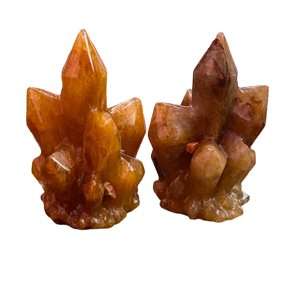 Custom Natural Yellow Hematoid Quartz Crystal Cluster Figurine - 6cm Detailed Gemstone Cluster Statue Collectible Home Decor