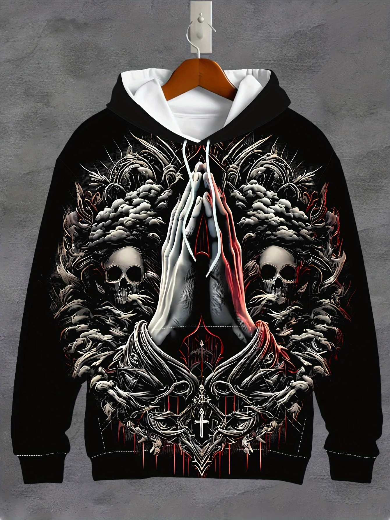

Fashion Men's Hooded 3D Prints Digital Skeleton Sweatshirts Drawstring Sportwear Long Sleeved Top Street Graphic Men's Clothing