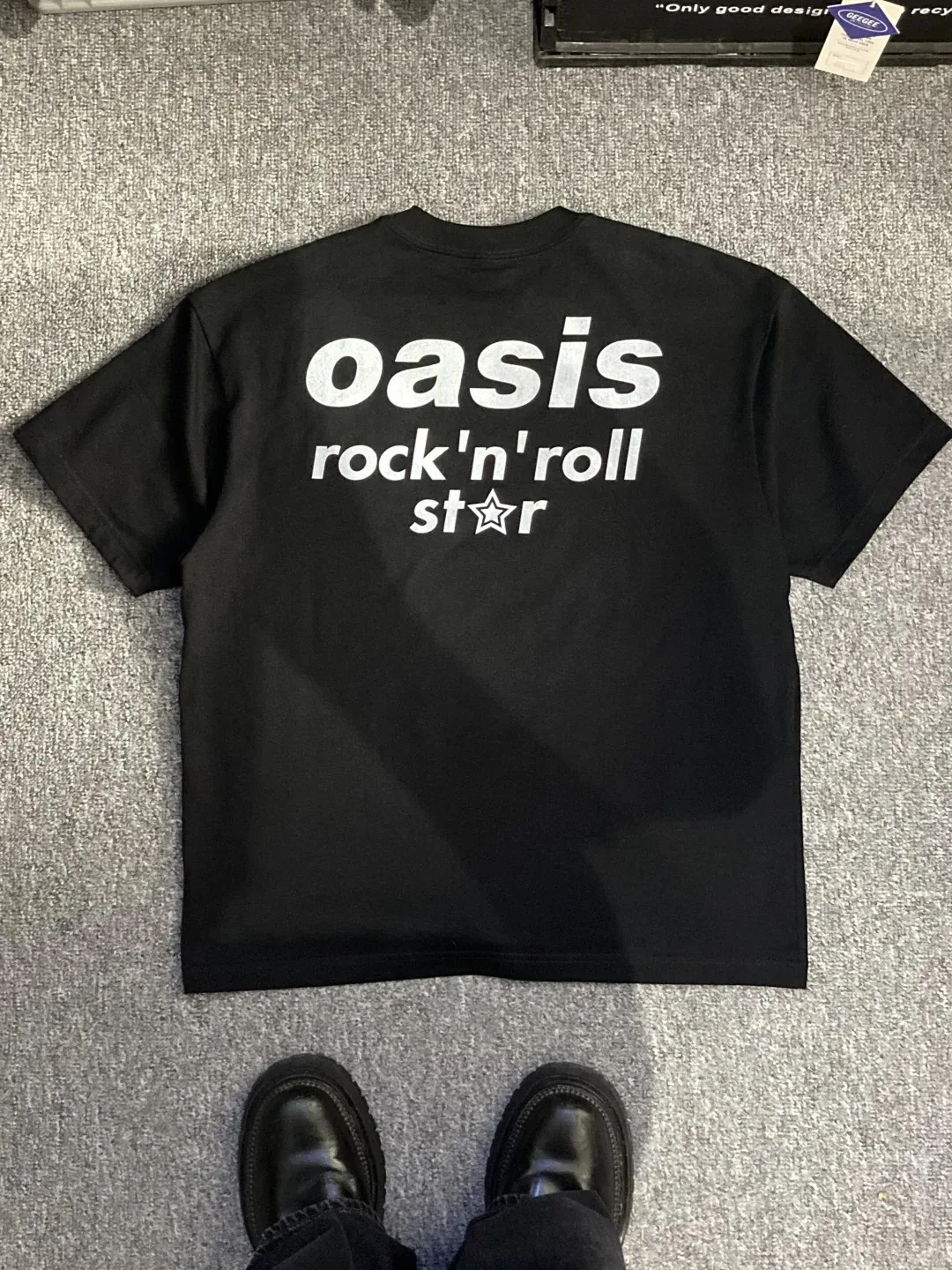 Мужская футболка с рисунком черной полосой, винтажная футболка Oasis Rock 'N' Roll Star 1995, хлопковая уличная футболка с концертом и фотографиями в стиле ретро 90-х годов, футболка с музыкальным товаром