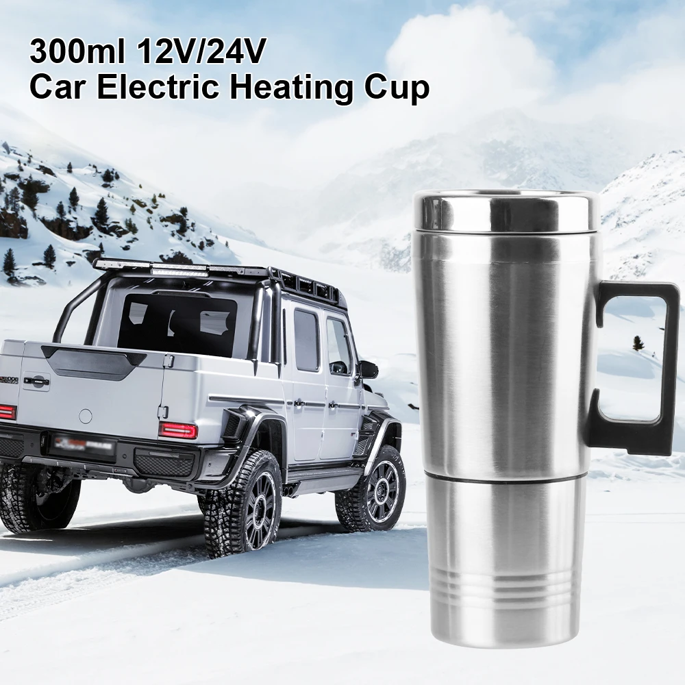 Electric Heating Car Kettle Vehicle Heating Cup Stainless Steel Camping Travel Kettle 12V/24V 300ml