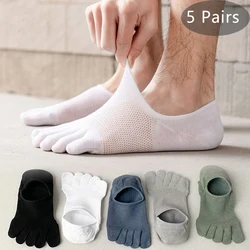 5 Pairs Invisible Toe Socks Summer Thin Cotton Mesh Shallow Mouth Soft Elastic Breathable Deodorant Cool 5 Finger Socks Sokken