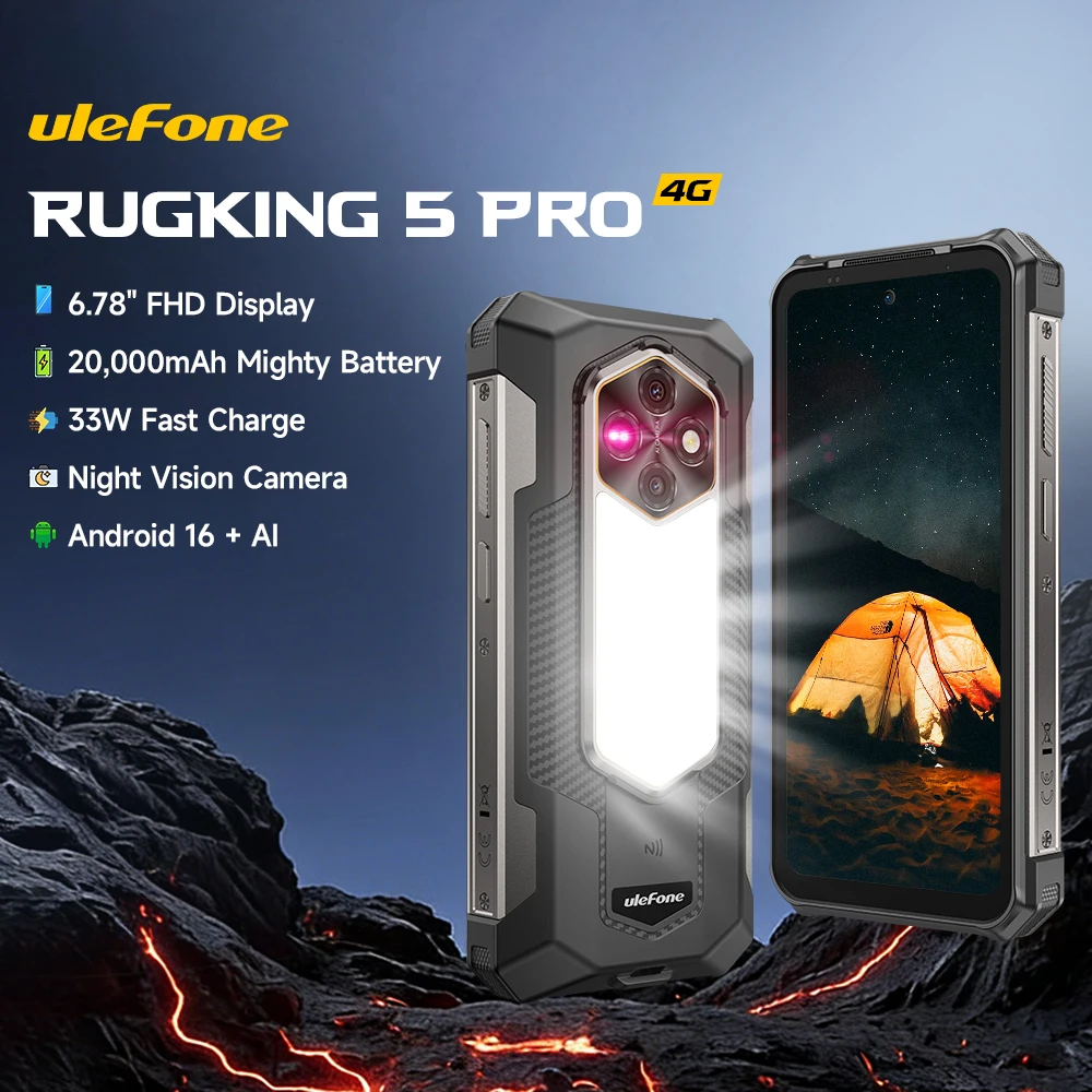 Ulefone RugKing 5 Pro 4G Rugged Phone IP68/IP69K Waterproof Smartphone Android 16 20000mAh Up to16GB+256GB  6.78