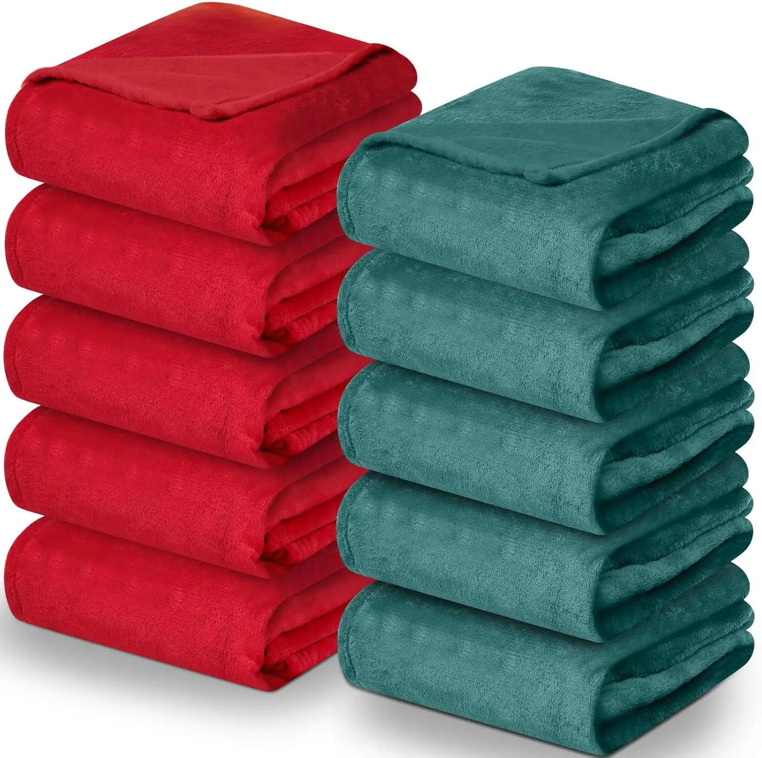 

10 Pcs Fleece Throw Blanket Bulk 50 x 60 Inches Cozy Fuzzy Flannel Plush Soft Blankets for Sofa,Couch Bed Warm Throws(Red Green)