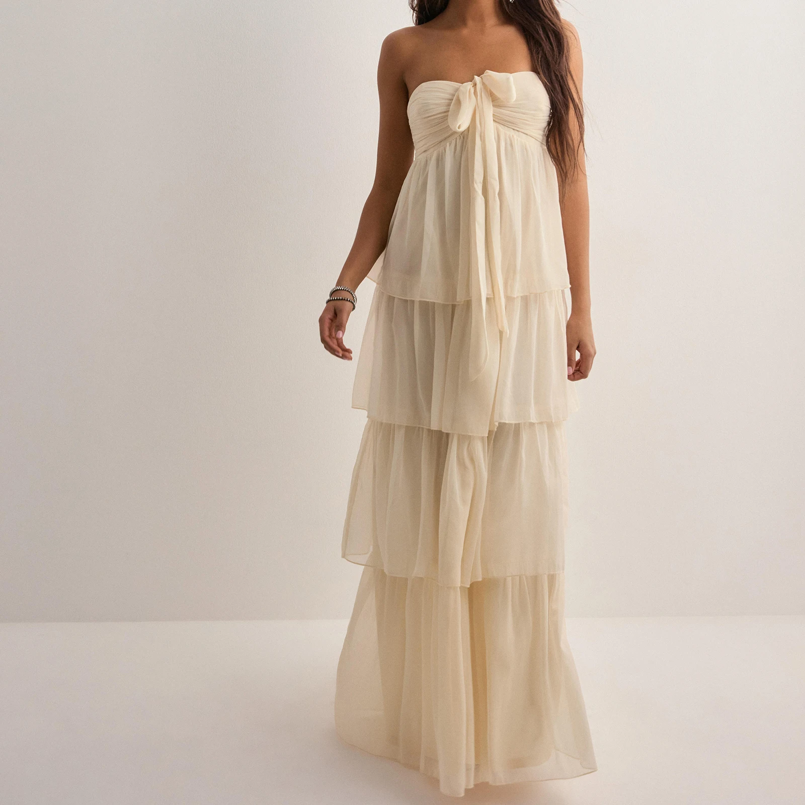 Mulheres sem alças vestido longo moda sem mangas em camadas bainha tubo vestido para praia férias festa uso diário atividade ao ar livre