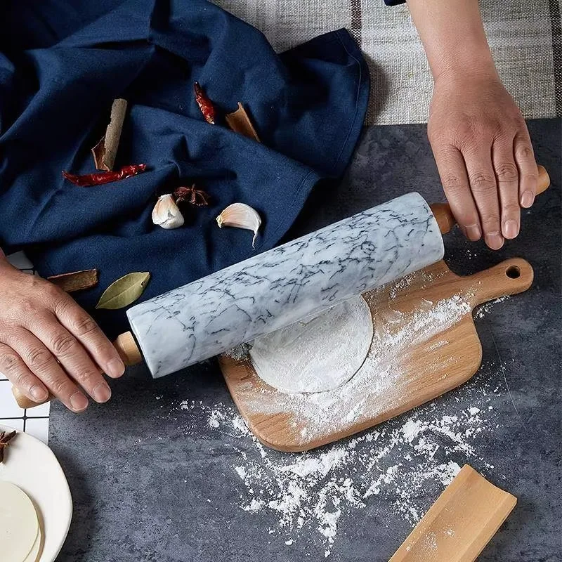

Natural Marble Rolling Pins Cake Burger Bread Dessert Baking Cloud Grey Black Wooden Handle Kitchen Organization Christmas