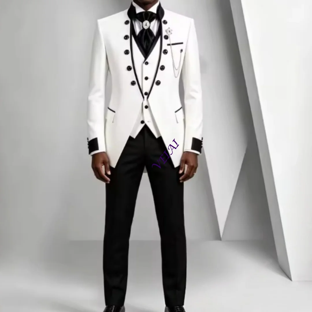 Customized White Gothic Men 3 Piece Suit Tailcoat Style Jacket Waistcoat Pants Mens Formal Wedding Prom Stage Tailored Tuxedo