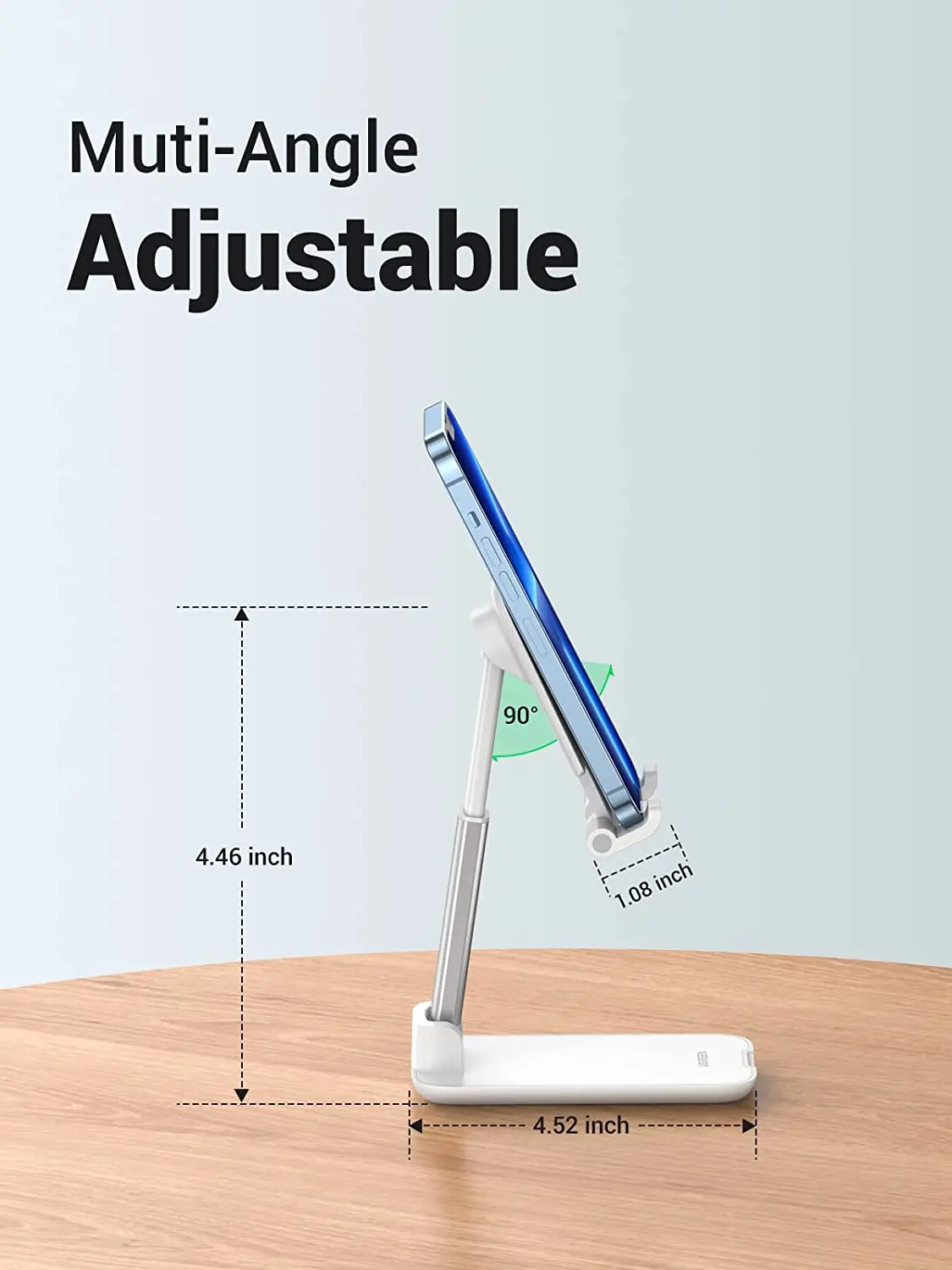 UGREEN Soporte para teléfono blanco Totalmente plegable y portátil Material ABS Mini soporte de escritorio Altura ajustable