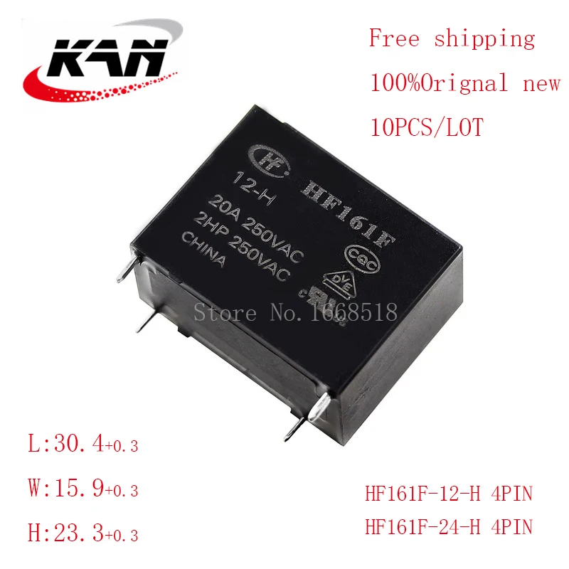 

Free shipping 10pcs Power relay HF161F-12-H HF161F-12-H 12VDC 24VDC 20A 250VAC 4PIN Original New