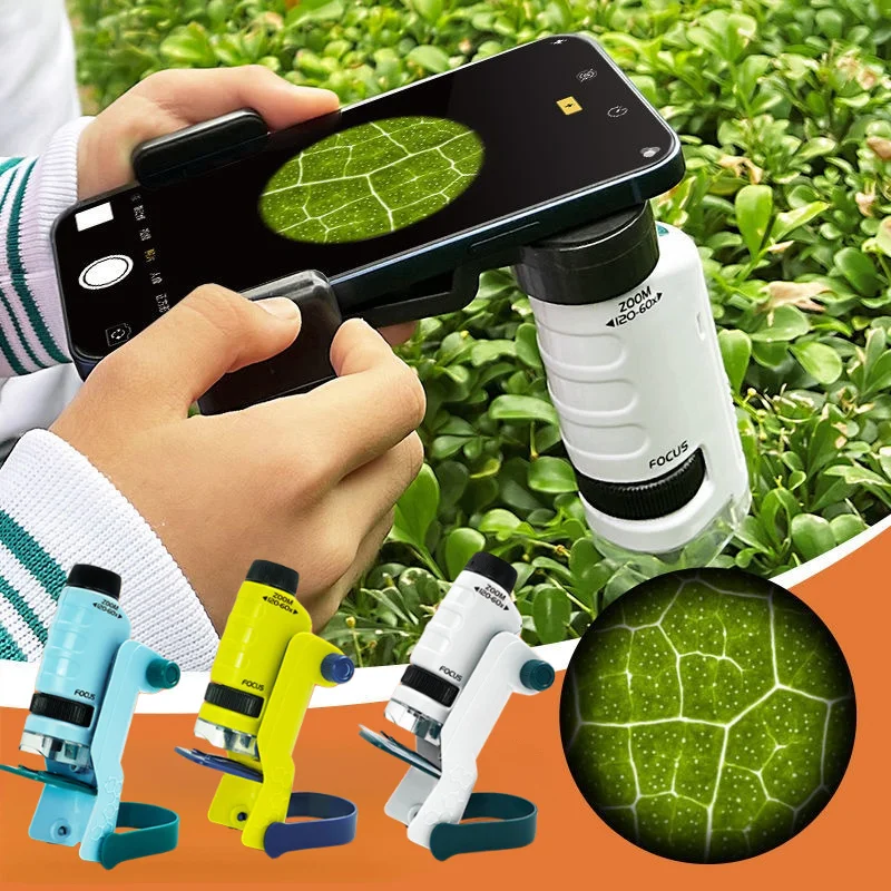 Portable Microscope Kids Biological Educational Toys For Children Home School Science Kit LED Light 60X-120X STEM Gift Magnifier