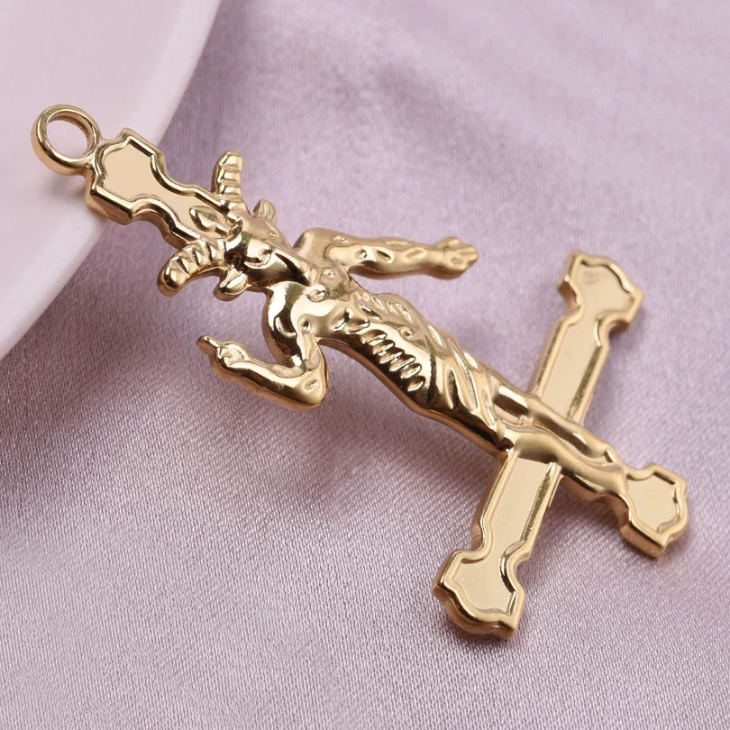 5pcs Real Gold Plated Amulet Stainless Steel Cross Pendants For Jewelry Making Supplies Diy Rose Flower/Ankh/Nail Crosses Charm