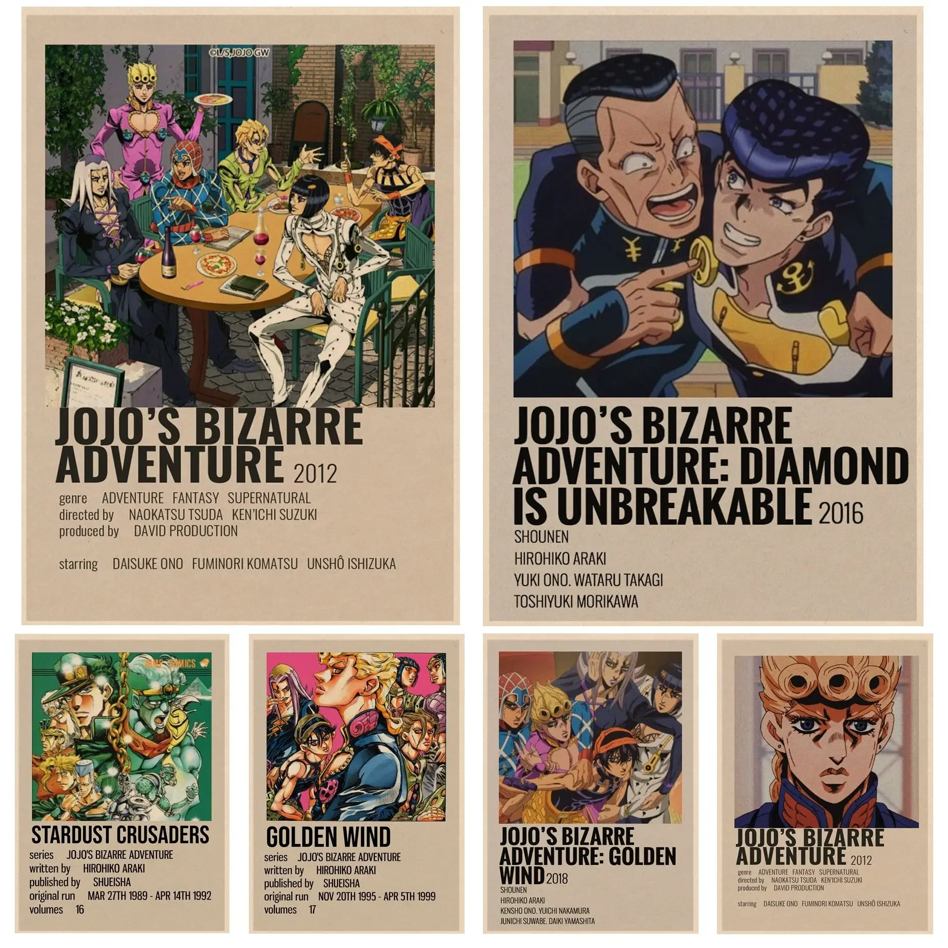 Póster de papel Kraft Retro de Anime JoJo Bizarre Adventure, pegatina de papel Kraft Retro, pegatinas de bricolaje para habitación, Bar, cafetería, pintura de pared