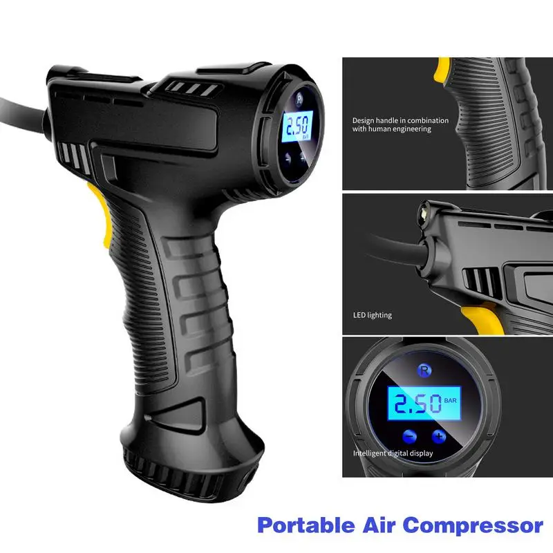 

120 Вт автомобильный воздушный насос, беспроводной электрический автомобильный насос для надувания шин с аналогичным портативным автомобильным насосом для накачки шин, цифровой воздушный компрессор