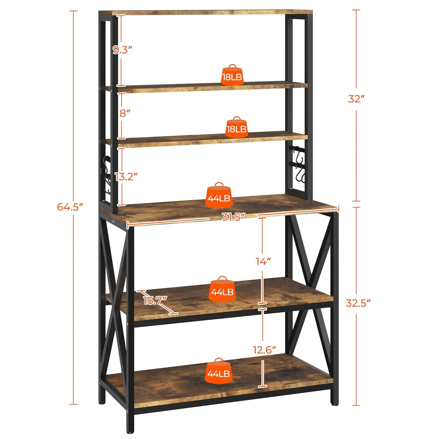 6-Tier Kitchen Bakers Rack, 31.5 Inch Coffee Bar Table, Farmhouse Microwave Oven Stand Cabinet for Small Spaces, Customized