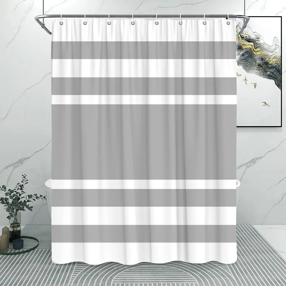 Fashion Grey Striped Shower Curtain Modern Simple Line Pattern Home Polyester Printed Shower Curtains Bathroom Decor With Hooks