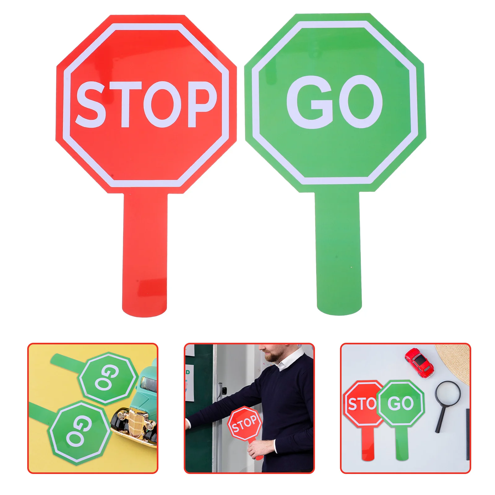 2 قطعة علامة توقف محمولة باليد مزدوجة الجوانب أحمر أخضر المجاذيف مقاوم للماء دائم الفصول الدراسية لعبة التدريس السلامة المرورية #4