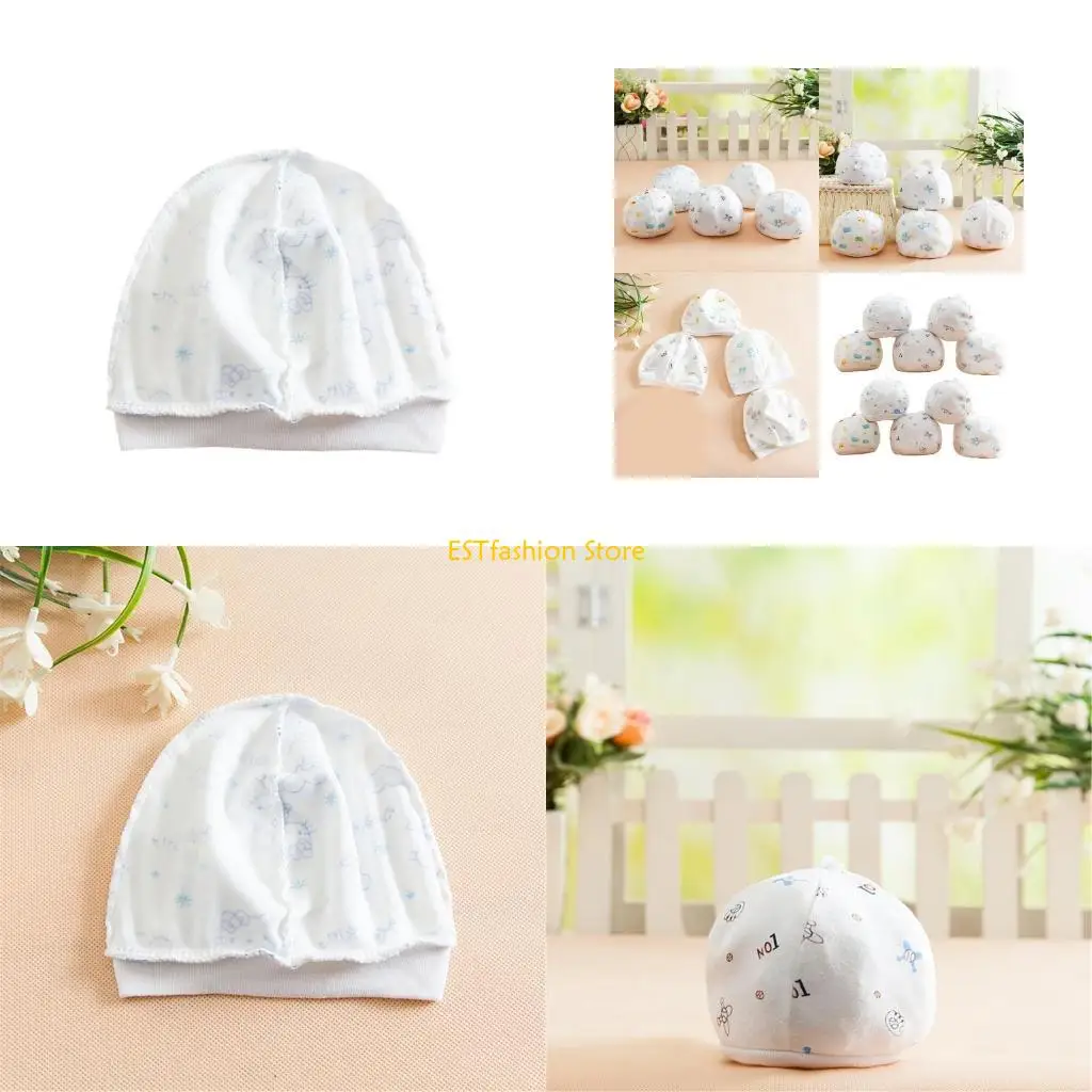 Y5GC مجموعة قبعة أطفال مريحة وقابلة للتمدد مكونة من 10 قبعات قطنية قابلة للتنفس لحديثي الولادة لأغطية الرأس على شكل جمجمة للربيع