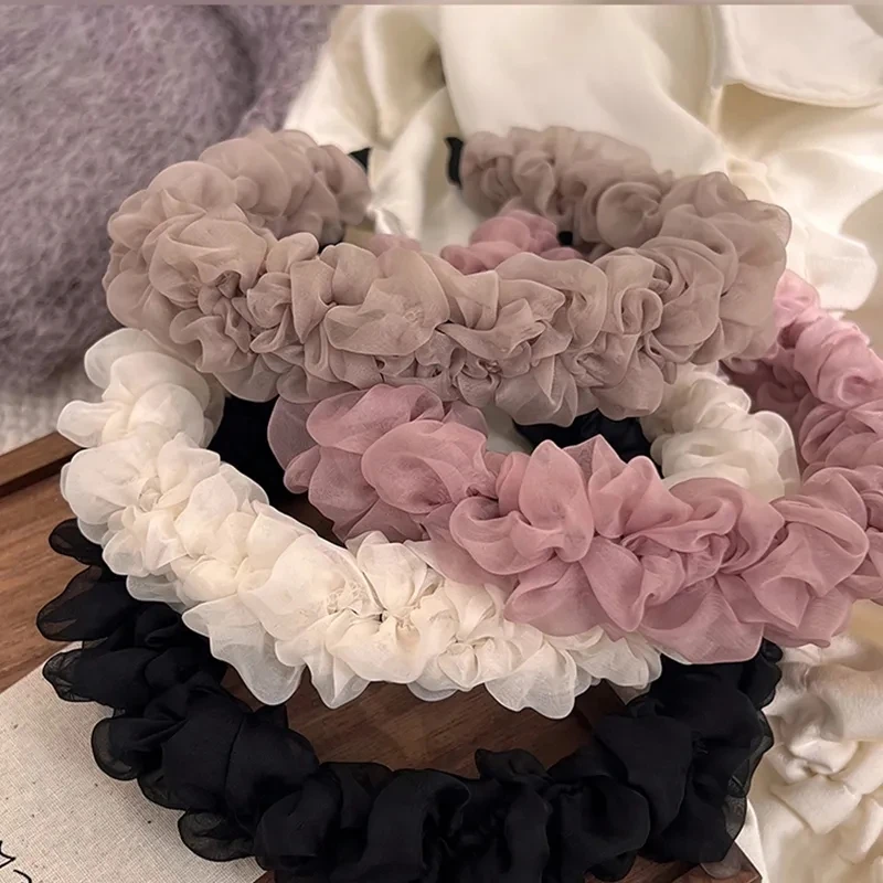 New Trendy Solid Color Mesh Pleated Headbands for Women Korean Elegant Ruffle Hairband Hair Band Headwear Hair Accessories