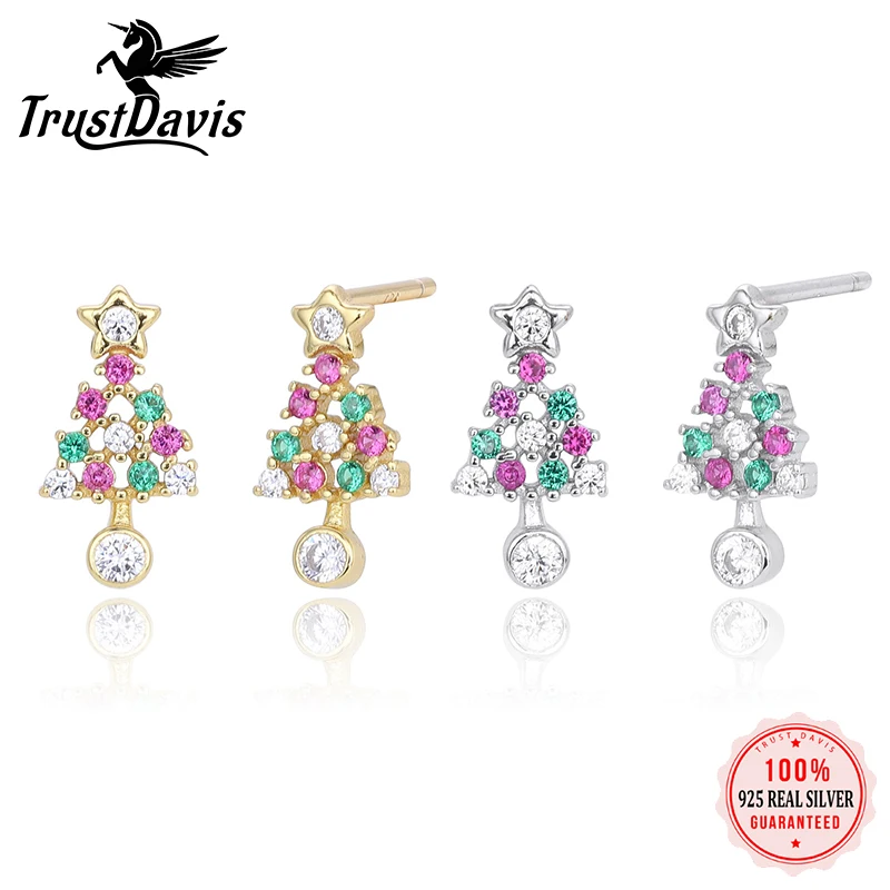 

TrustDavis стерлингового серебра 925 пробы, женские модные простые серьги со звездами для рождественской елки для женщин и девочек, рождественские украшения, подарок DS4691