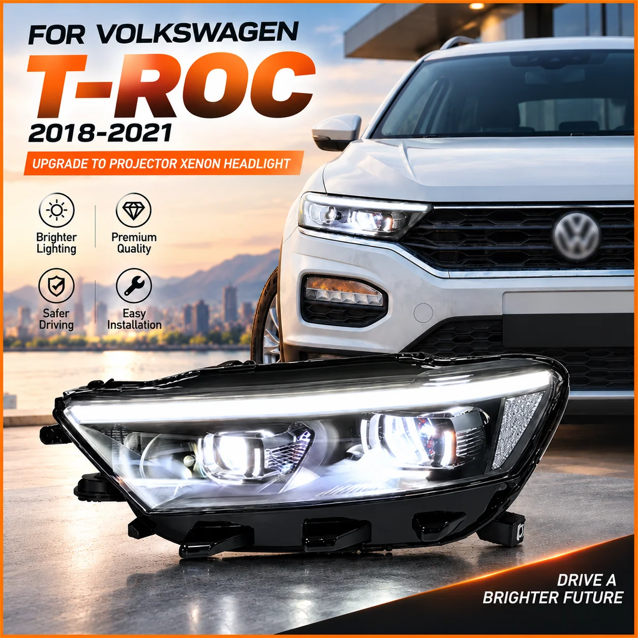 For Volkswagen T Roc 2018 2021 LED Headlight High Config Dual BiProjector Lens Daytime Running Light Upgrade Auto Lamp Assembly