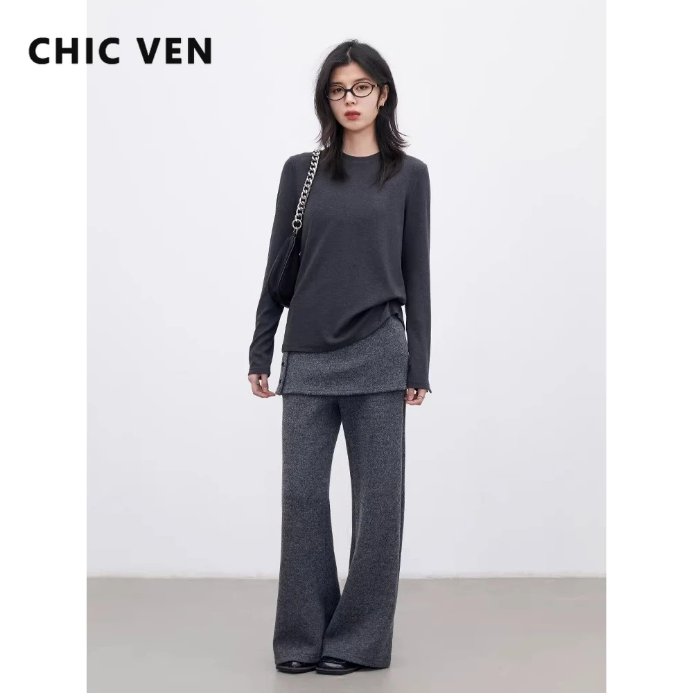 CHIC VEN Fashion Women T-Shirts Solid New O Neck Back Button Design Tees Long Sleeved Female Tops Bottoming Spring Autumn 2026