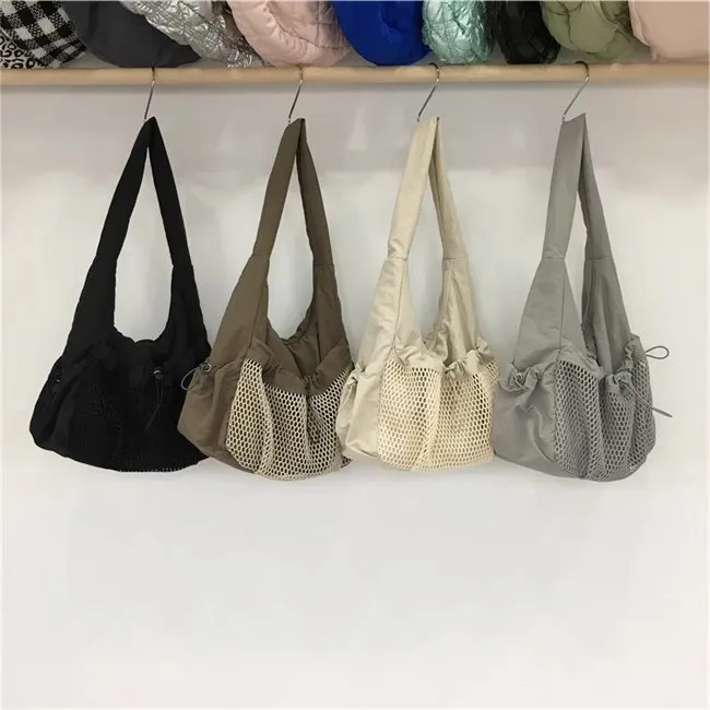 2024 Summer New Hollow Mesh Nylon Canvas Bag Casual Trendy Brand One Shoulder Underarm Tote Bag Luxury Designer Handbags