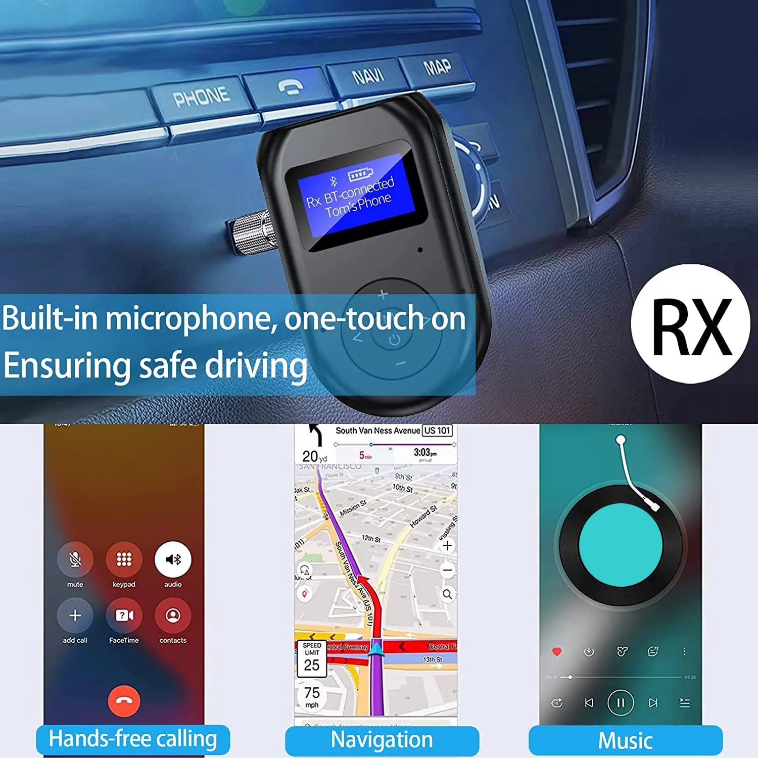 4-In-1 Bluetooth Transmitter Receiver, Low Latency Wireless Bluetooth 5.0 Audio AUX Adapter for Car/Home Stereo System