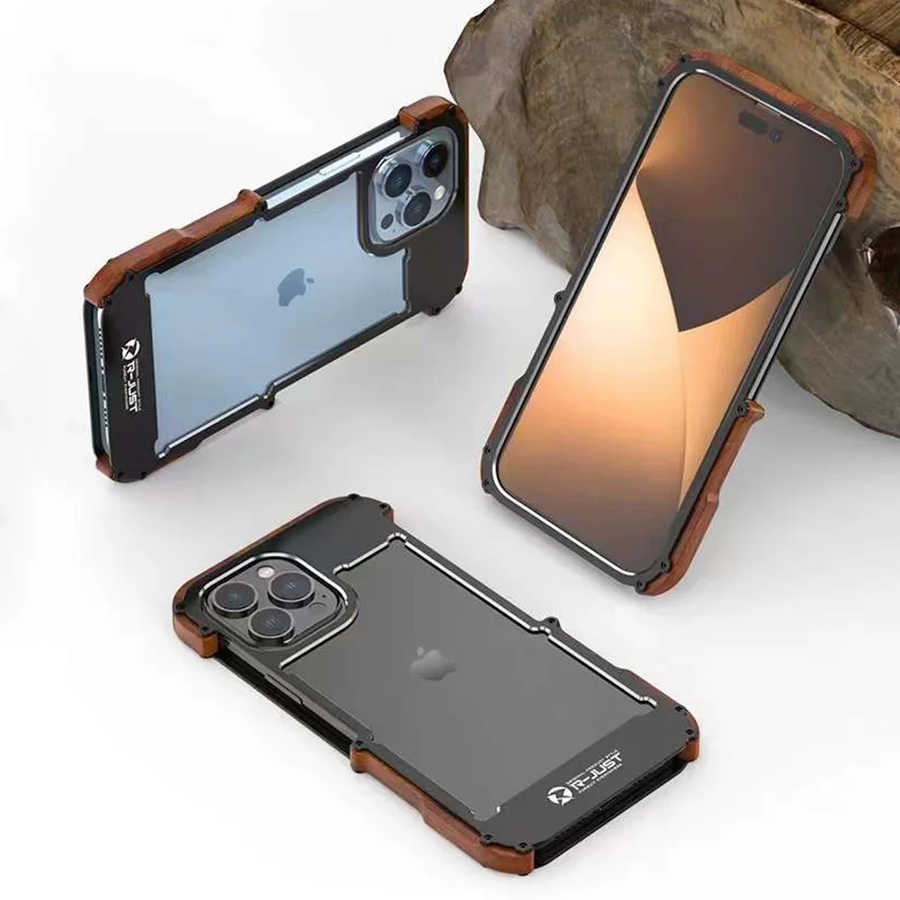 

Aluminum Metal Frame Case For iPhone 14 Pro Max 13Mini 12 11 X XR Xs Max 14Plus Luxury Wooden Bumper Shockproof Shell Cover Skin