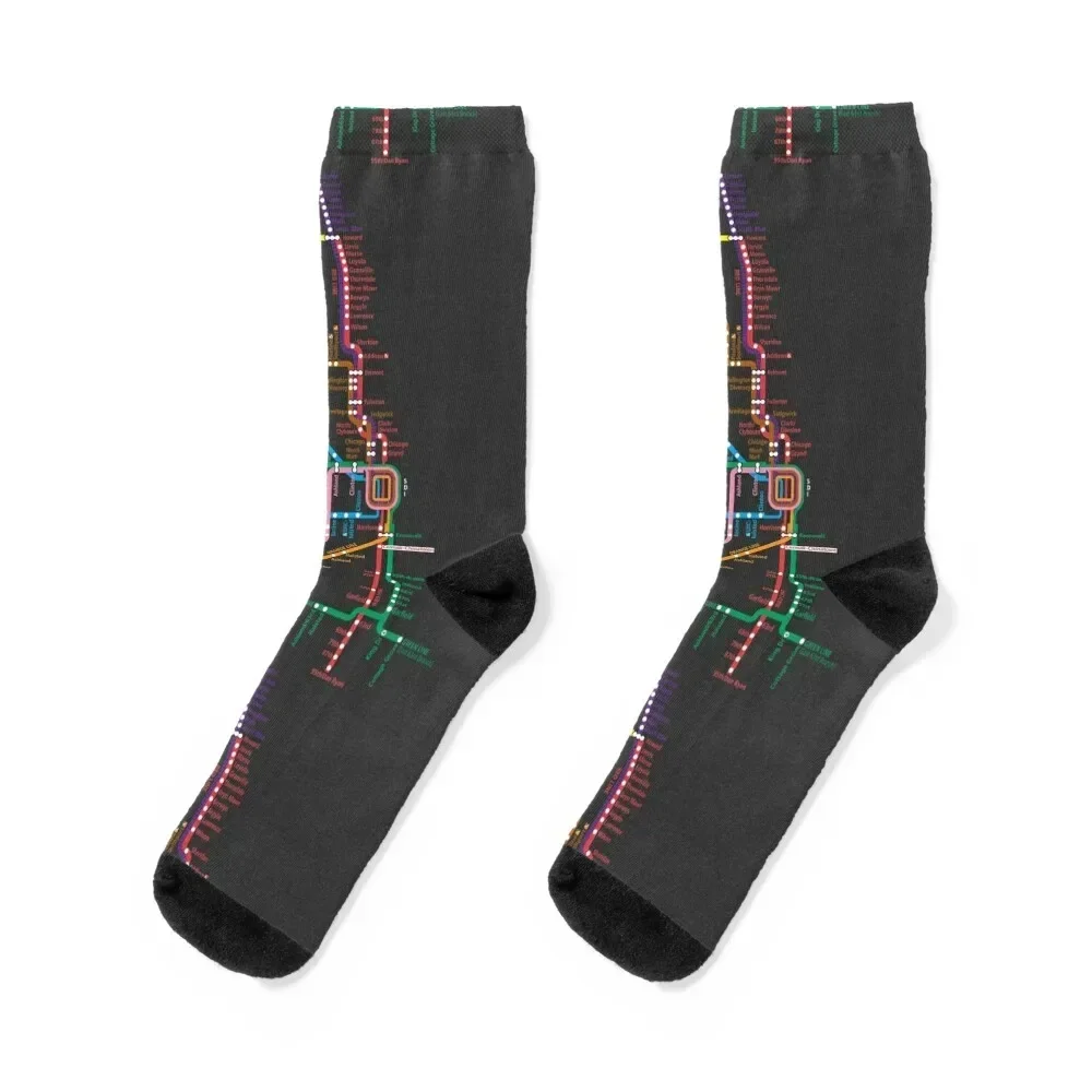 

Chicago Trains Map Socks Stockings cotton fashionable Men's Socks Luxury Women's
