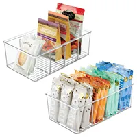 4 Grids Clear Pantry Organization Food Storage Bins with Removable Dividers Kitchen Refrigerator Organizer Cabinet Drawer Box