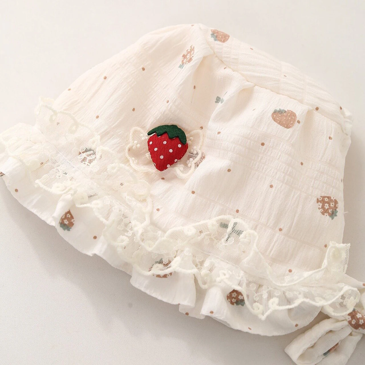 0-10Month Princess Baby Sun Hat Spring UV Protection Lace Ruffle Headgear Bonnet Sweet Strawberry Kids Girls Shade Court Cap image 4