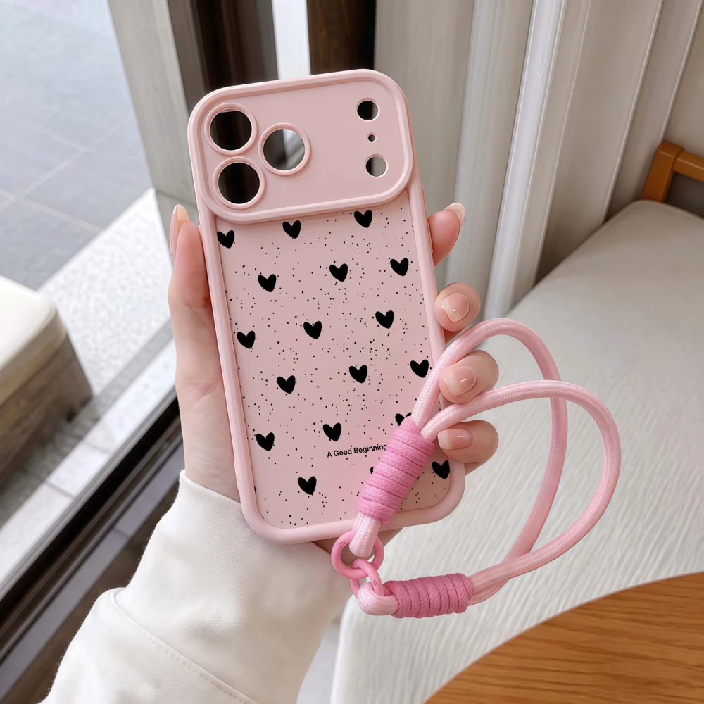 Kleines Schwarzes Herz-Lanyard-Handycase für iPhone 12 13 14 15 16 17 Pro Max 16 15 14 Pro Plus XS Stoßfeste Matte Silikonhülle – Detail 8