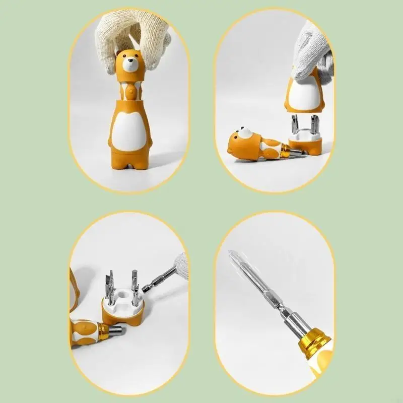 

6 in 1 Cartoon Bear Slotted Removable Hand Tool Bits for DIY Repair Tools