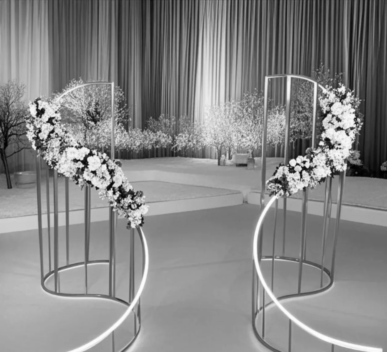 1/2pcs sliver/white/black/gold Metal wave Shape with LED Light Arch  Wedding Flower Backdrop Stand Wedding Party Props for Decor