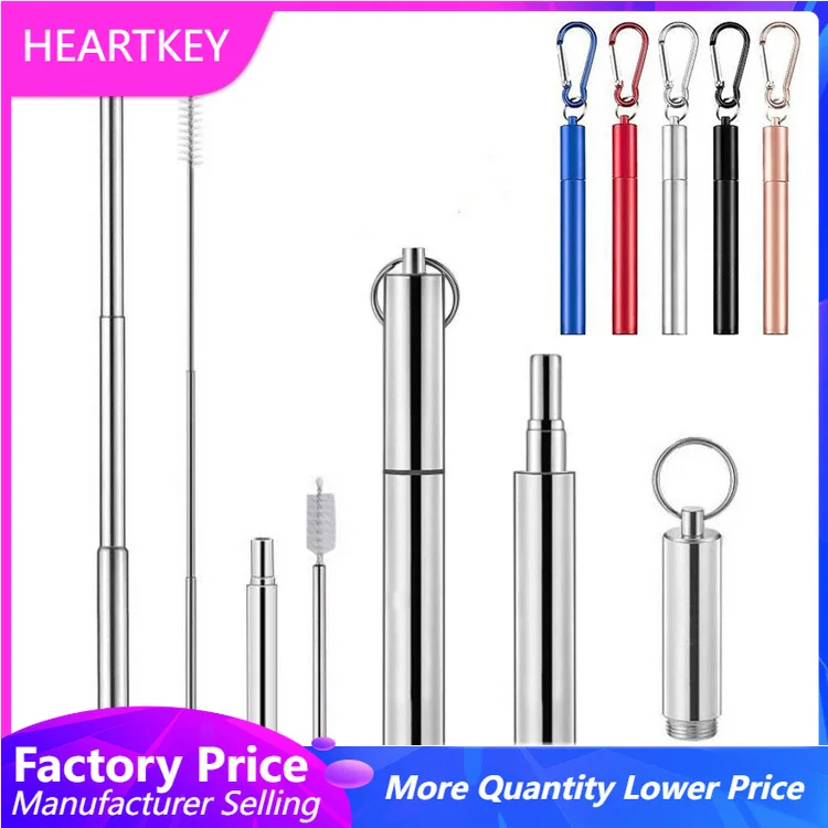 

Набор телескопических соломинок, многоразовые дорожные соломинки из нержавеющей стали с брелоком и кисточкой, портативные питьевые соломи...