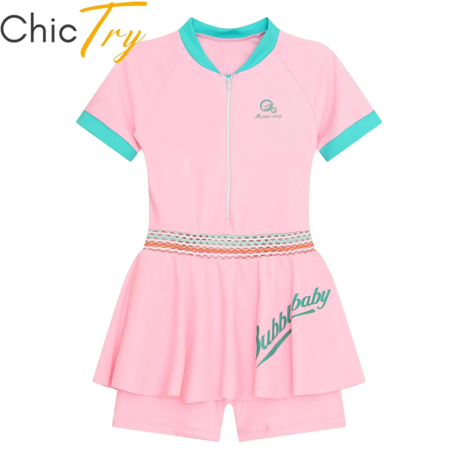 Kids Girls One Piece Swimsuit Swim Leotard Dress Hollow Skirted Swimwear Beachwear UPF 50+ Sun Protection Beach Bathing Suit