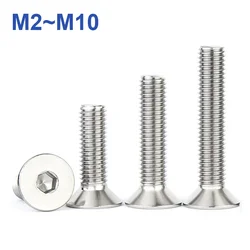 316 A4 Stainless Steel Hexagon Hex Socket Countersunk Flat Head Screw M2 M2.5 M3 M4 M5 M6 M8 M10 Allen Bolts DIN7991