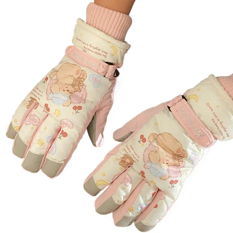 

Winter Outdoor Gloves 6-12 Years Old Student Bear Warm Ski Gloves Cycling Windproof and Cold-proof Five-finger Gloves
