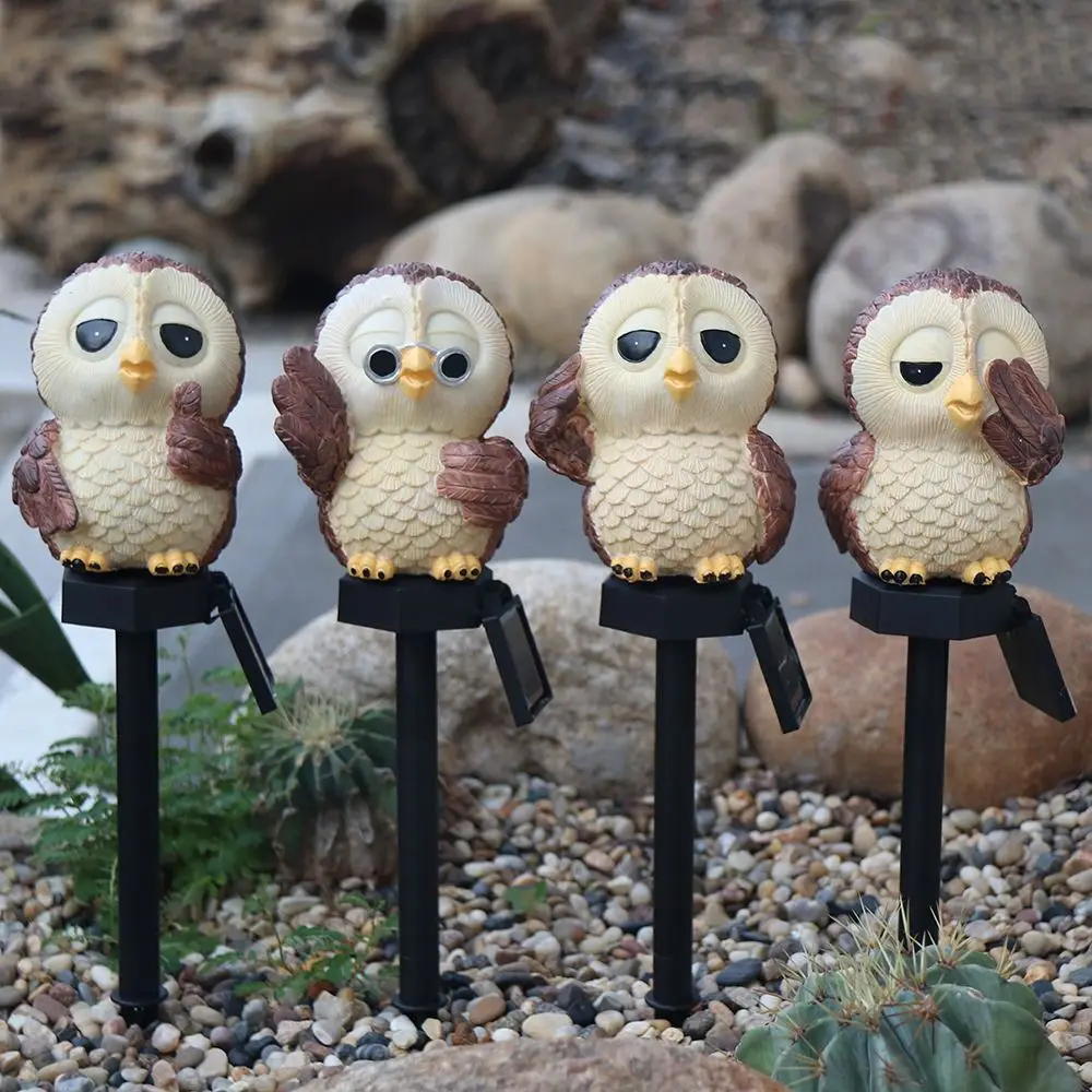 

Resin Owl Solar Decorative Lights Cute Simulated Animal Figurine Lights Creative Waterproof Garden Stake Light Walkway