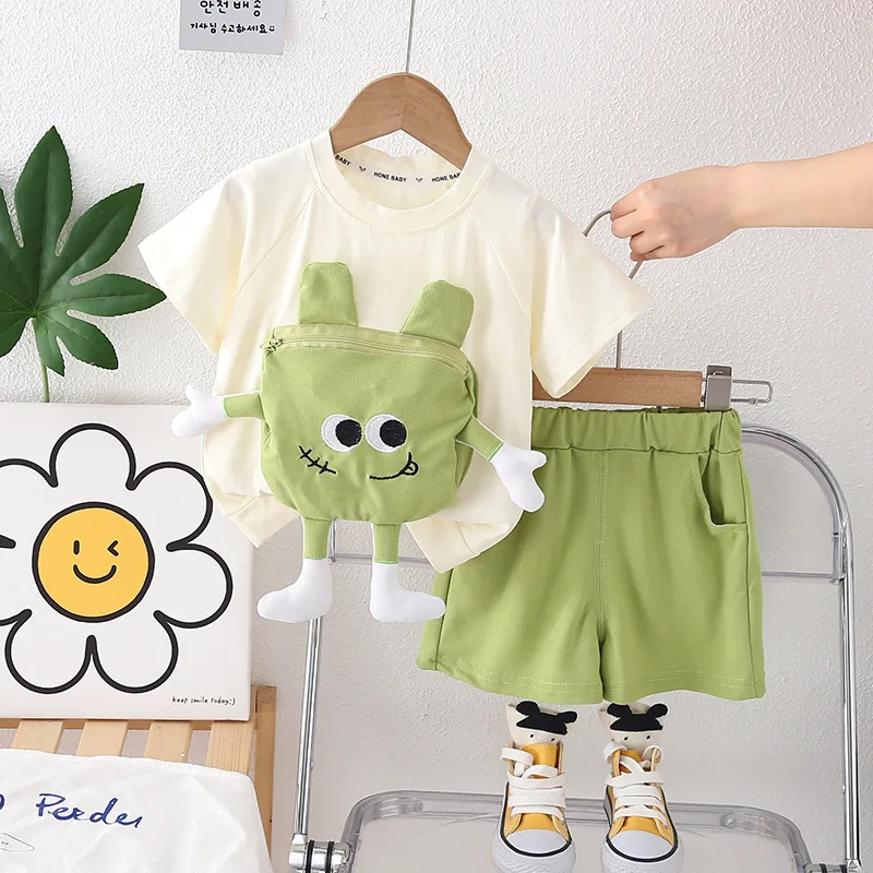 Children Summer Cotton Kids Boys Girls Clothes Cartoon Bag T Shirt Shorts 2Pcs/set Infant Kids Toddler Tracksuits 0-5 Years