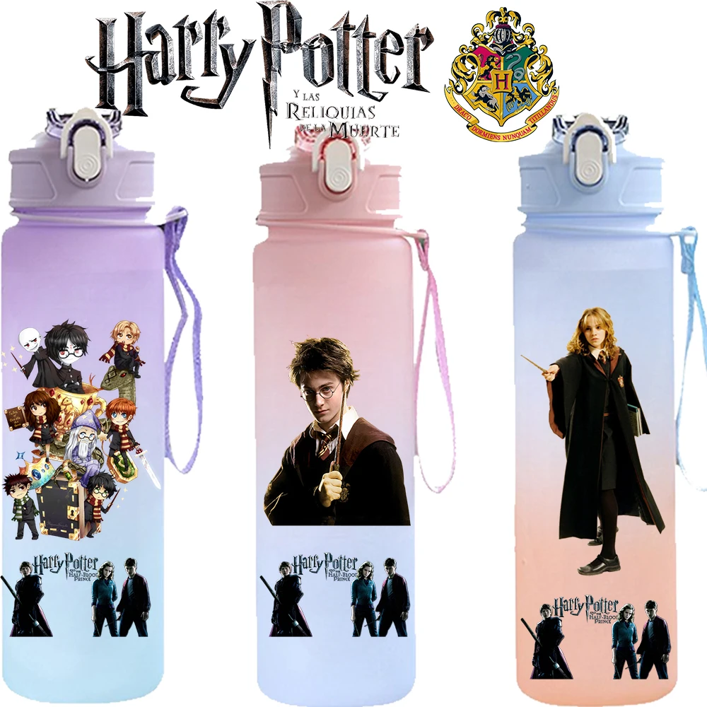 Harry Potter Outdoor Sports 750ML Large Capacity Cartoon Portable Plastic Water Bottle Drinking Cup Hermione Granger Child Gifts