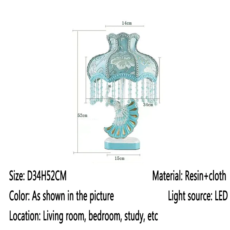 WPD European Peacock Table Lamp Luxurious Living Room Bedroom Girl's room Villa Hotels LED Creativity Bedside Desk Light image 5