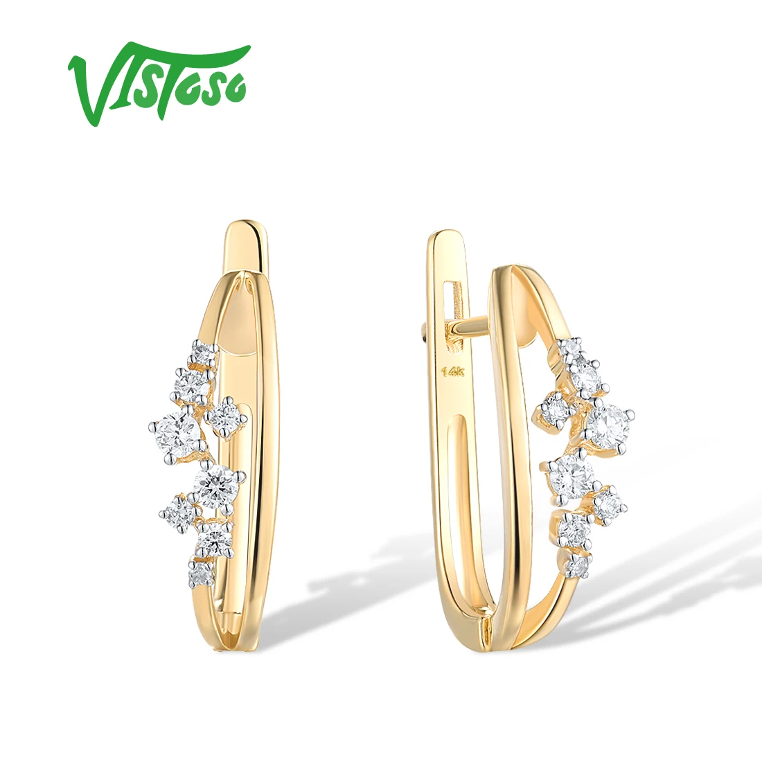 VISTOSO Real 14K 585 Yellow Gold Earrings For Women Sparkling Diamond Exquisite Wedding Anniversary Party Gifts Fine Jewelry Set