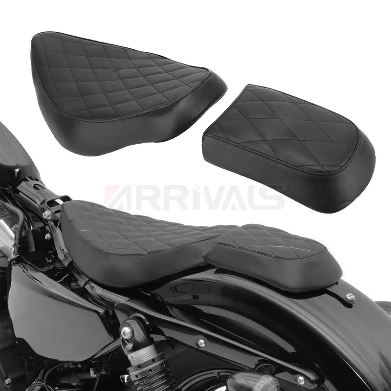 Motorcycle Black Artificial Leather Rough Crafts Diamond Driver Seat+ Rear Passenger Seat For Harley Sportster XL 2004-2018