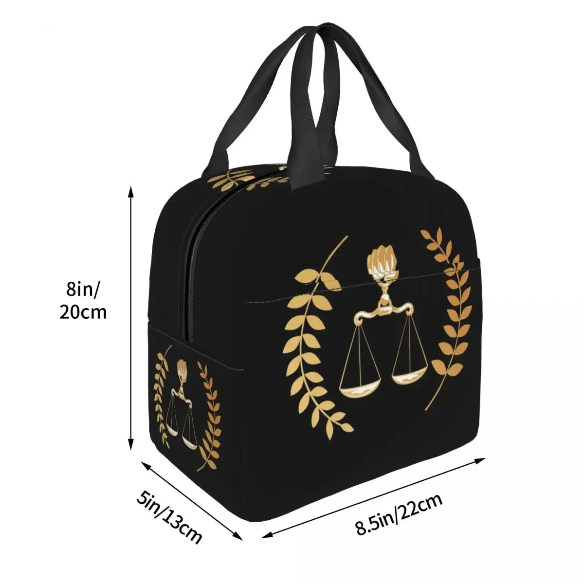 Gold Scales Of Justice Law Logo Lawyer Legal Party Insulated Lunch Bag for Women Children Food Boxes Thermal Lunch Box Tote